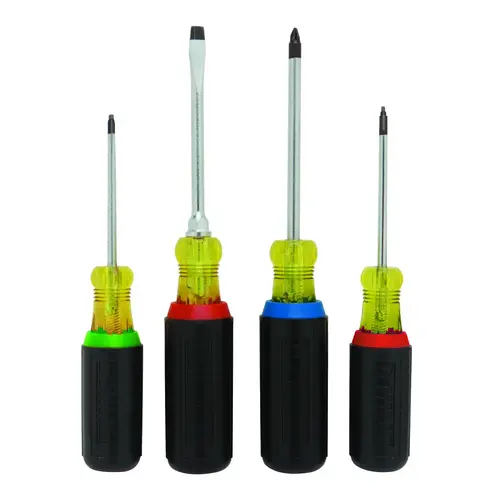 Screwdriver Set, 4-Piece, Chrome, Black, Specifications: 1/4 in Drive Size, Vinyl Grip Handle Screwdriver Set, 4-Piece, Chrome, Black, Specifications: 1/4 in Drive Size, Vinyl Grip Handle