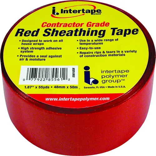 Sheathing Tape, 50 m L, 48 mm W, Polypropylene Backing, Red
