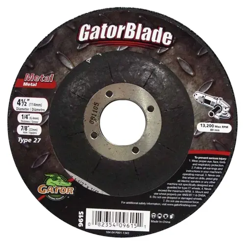 Grinding Wheel, 4-1/2 in Dia, 1/4 in Thick, 7/8 in Arbor, Aluminum Oxide Abrasive