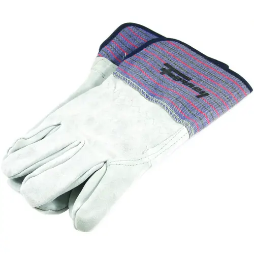 Welding Gloves, Men's, L, 12-1/4 in L, Gauntlet Cuff, Leather Palm, Blue/Gray, Wing Thumb, Leather Back Welding Gloves, Men's, L, 12-1/4 in L, Gauntlet Cuff, Leather Palm, Blue/Gray, Wing Thumb, Leather Back