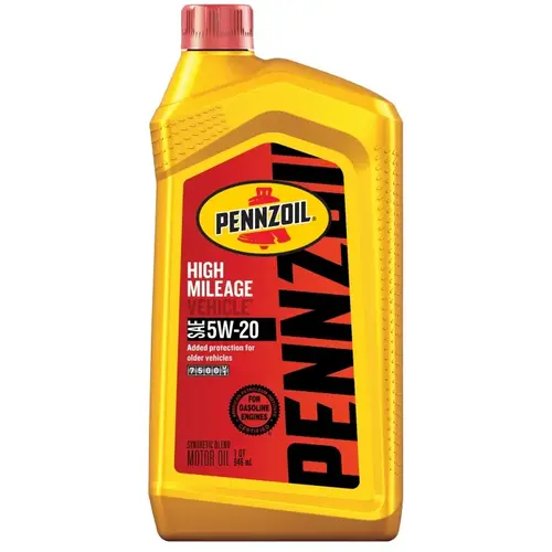 High-Mileage Motor Oil, 5W-20, 1 qt Bottle Amber/Brown