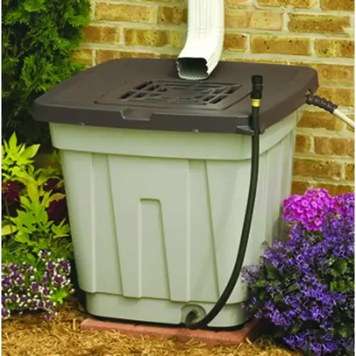 Rain Barrel with Lid, 50 gal Capacity, Resin, Light Taupe Rain Barrel with Lid, 50 gal Capacity, Resin, Light Taupe