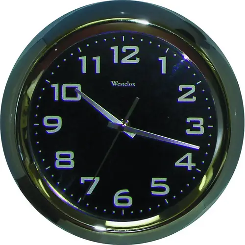 Clock, Round, Silver Frame, Metal Clock Face, Analog Black