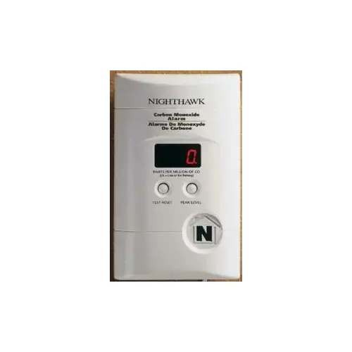Carbon Monoxide Alarm, 10 ft, +/-30 % Accuracy, 4 to 15 min Response, Digital Display, 85 dB White Carbon Monoxide Alarm, 10 ft, +/-30 % Accuracy, 4 to 15 min Response, Digital Display, 85 dB White