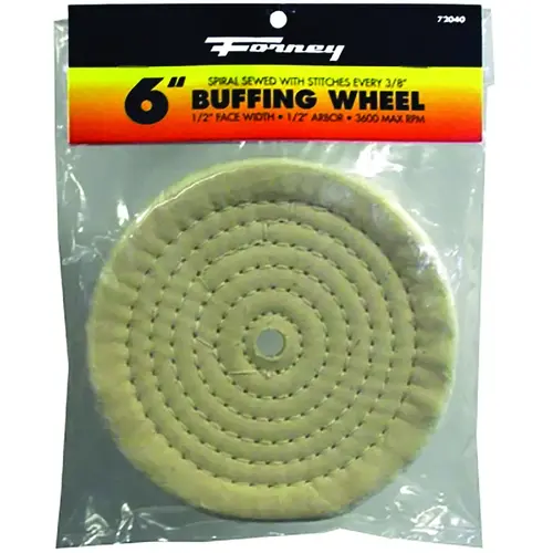 Buffing Wheel, 6 in Dia, 1/2 in Thick, 1/2 in Arbor, Cotton Buffing Wheel, 6 in Dia, 1/2 in Thick, 1/2 in Arbor, Cotton
