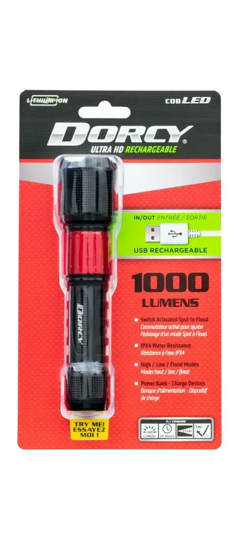 dorcy flashlight rechargeable battery Heavy Duty Worklight with Batteries, 41-2350 , Yellow This flashlight contains a rechargeable battery that permits a 1.45 hours of run time with each charge Dorcy 2000 Lumen Ultra HD