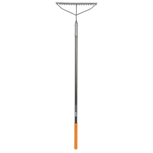 Pro Garden Rake, 6 in L Head, 17 in W Head, 17-Tine, Metal Tine, Steel Head, 60 in L Handle Gray/Orange