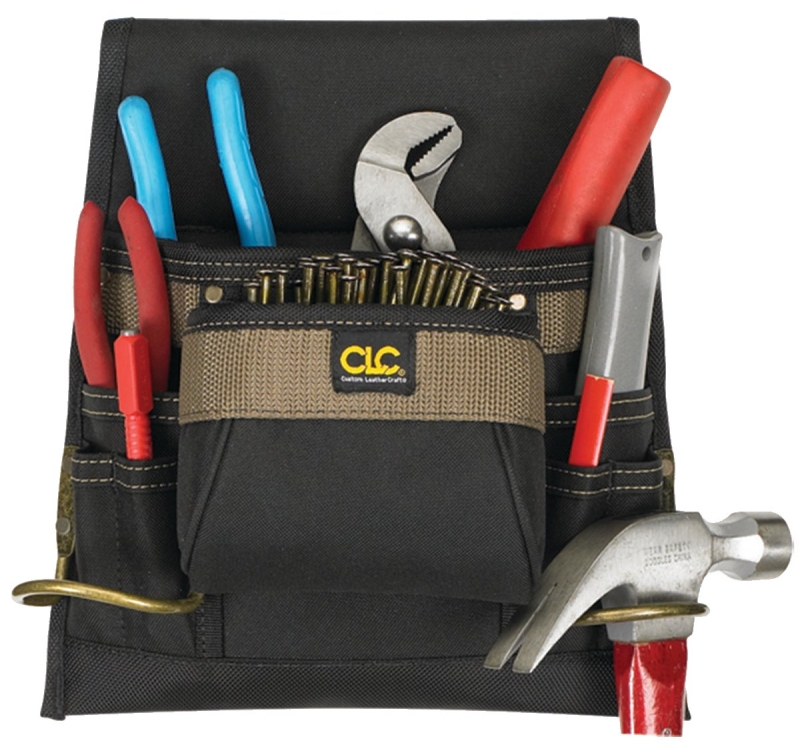CLC 1823 Tool Works Series Nail and Tool Bag, 8-Pocket, Polyester Black/Tan
