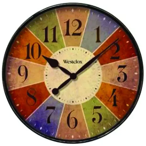 Clock, Round, Multi-Color Frame, Plastic Clock Face, Analog Multicolored