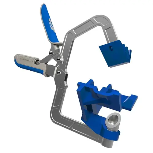 Corner Clamp, 90 deg Clamping Angle, Cast Aluminum/Steel Body Blue/Silver Corner Clamp, 90 deg Clamping Angle, Cast Aluminum/Steel Body Blue/Silver