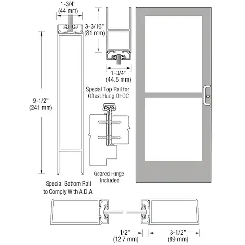 Clear Anodized Single 36" x 84" Series 400 Medium Stile Right Side Latch Geared Hinge Entrance Door With Panic for 105 Degree Overhead Concealed Door Closer Clear Anodized Single 36" x 84" Series 400 Medium Stile Right Side Latch Geared Hinge Entrance Door With Panic for 105 Degree Overhead Concealed Door Closer