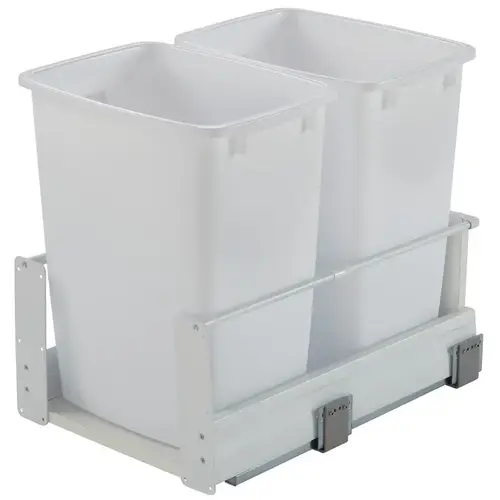 Waste Bin Pull-Out, Hafele Matrix, Double 49 l / 49 l 2 x 52 qt Min. 24" Frame: white, bottom and back: white melamine, bin: white; 2 x 52 qt Frame: Steel Bottom & back: Particle board Bin: Plastic Waste Bin Pull-Out, Hafele Matrix, Double 49 l / 49 l 2 x 52 qt Min. 24" Frame: white, bottom and back: white melamine, bin: white; 2 x 52 qt Frame: Steel Bottom & back: Particle board Bin: Plastic