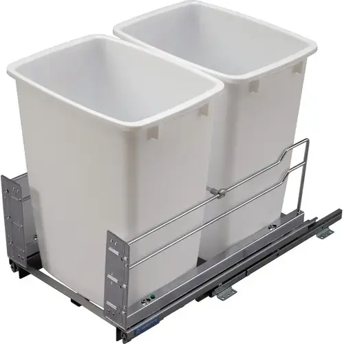 Waste Bin Pull-Out, Kessebhmer Double Bottom Mount 610 mm 2 x 52 qts Chrome, 2 x 52 qt Frame: Chrome Bin: White Waste Bin Pull-Out, Kessebhmer Double Bottom Mount 610 mm 2 x 52 qts Chrome, 2 x 52 qt Frame: Chrome Bin: White