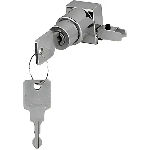 Satin Chrome End Cap Sliding Door Lock, Aluminum Material, Keyed Alike, Satin Chrome Finish, For Bypassing Glass Panels Satin Chrome End Cap Sliding Door Lock, Aluminum Material, Keyed Alike, Satin Chrome Finish, For Bypassing Glass Panels