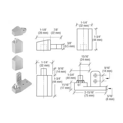 Aluminum Offset Right Hand Pivot Set with 1/8" Recess Aluminum Offset Right Hand Pivot Set with 1/8" Recess