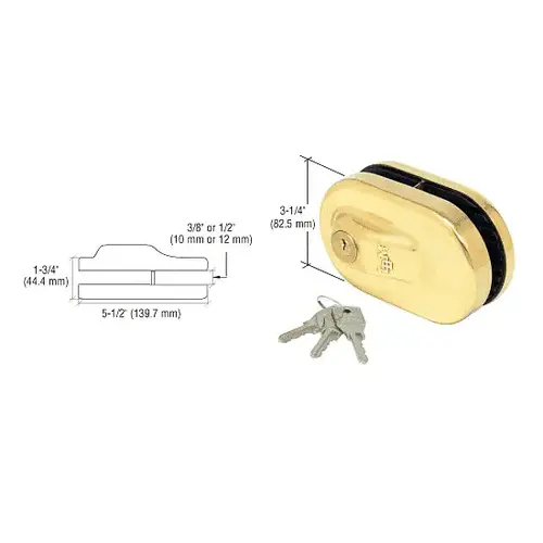 Brass Glass Mounted Slip-on Patch Lock for Use with 1/2" Thick Glass