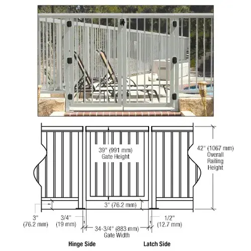 Agate Gray 36" 200 Series Aluminum Railing System Gate With Picket for 1/4" to 3/8" Glass