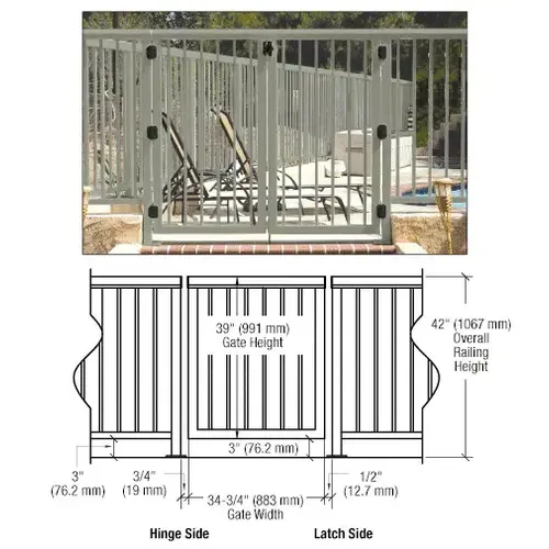 Beige Gray 36" 350 Series Aluminum Railing System Gate With Picket for 1/4" to 3/8" Glass Beige Gray 36" 350 Series Aluminum Railing System Gate With Picket for 1/4" to 3/8" Glass