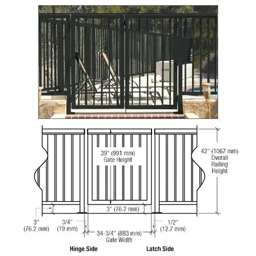 Matte Black 36" 200 Series Aluminum Railing System Gate With Picket for 1/4" to 3/8" Glass Matte Black 36" 200 Series Aluminum Railing System Gate With Picket for 1/4" to 3/8" Glass