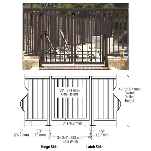 Matte Bronze 36" 350 Series Aluminum Railing System Gate With Picket for 1/4" to 3/8" Glass Matte Bronze 36" 350 Series Aluminum Railing System Gate With Picket for 1/4" to 3/8" Glass