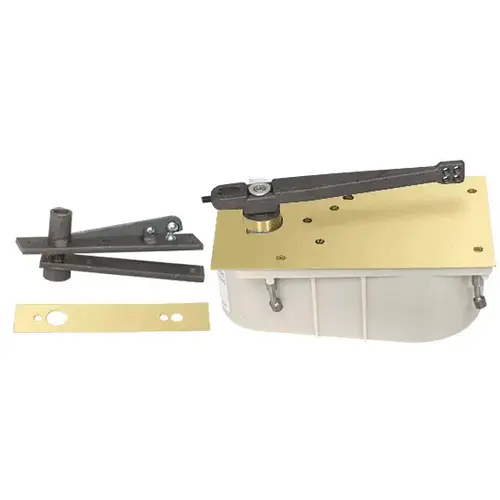 Polished Brass 28 Series Center-Hung Right Hand 90 degree Selective Hold Open Floor Mounted Closer - Complete Package Polished Brass 28 Series Center-Hung Right Hand 90 degree Selective Hold Open Floor Mounted Closer - Complete Package