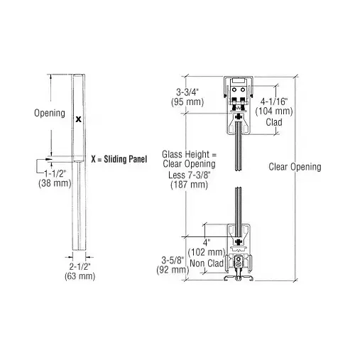 Satin Anodized X-/-X Format Sliding Door Entrance System - 4" Top and Bottom Square Rail Satin Anodized X-/-X Format Sliding Door Entrance System - 4" Top and Bottom Square Rail