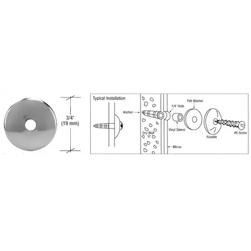 Chrome 3/4" Round Metal Mirror Rosettes - pack of 100 Chrome 3/4" Round Metal Mirror Rosettes - pack of 100