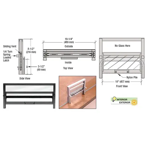 Dark Bronze Vertical Sliding Ticket Window with 18" x 3-1/2" Opening