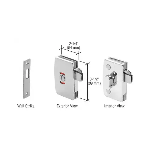 Polished Chrome Sliding Glass Door Lock with Indicator for 5/16" to 1/2" Glass