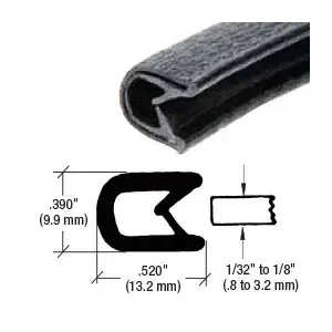 CRL 75000317C Black Sof-Tone QuickEdge Standard Double Lip QuickEdge Trim for 1/32" to 1/8"100 ft Roll
