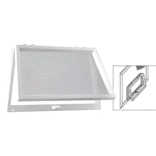 White Plastic Screen Wicket, Plastic Material, 10-1/8" Width, 6-1/8" Height, White Finish, For Window Screen Access