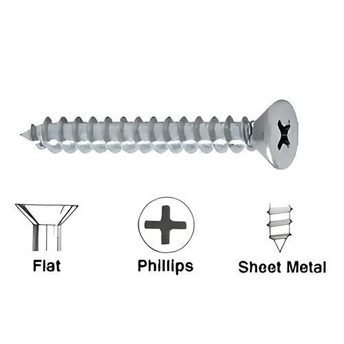 8 x 2-1/2" Flat Head Phillips Sheet Metal Screws 8 x 2-1/2" Flat Head Phillips Sheet Metal Screws