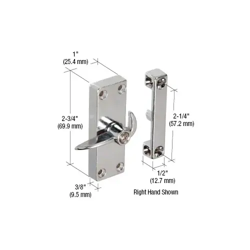 Chrome Sliding Screen Door Latch and Strike with 2-1/4" Screw Holes