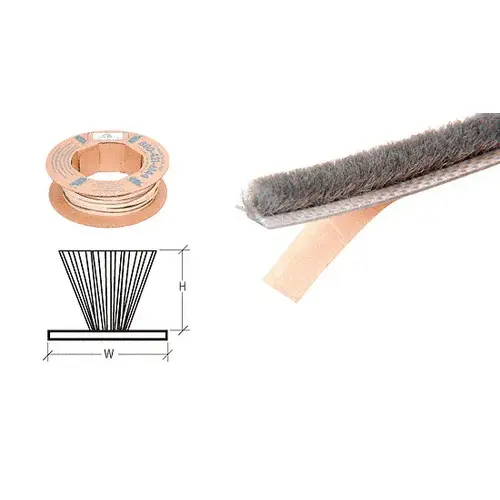 100ft Roll Adhesive Backed Window Pile, 0.200" Pile Height, 0.270" Backing Width-Gray