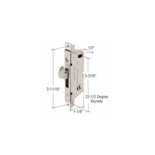 1/2" Wide Square End Face Plate Mortise Lock with 3-11/16" Screw Holes for Doors and a 22-1/2 Degree Keyway 1/2" Wide Square End Face Plate Mortise Lock with 3-11/16" Screw Holes for Doors and a 22-1/2 Degree Keyway