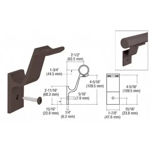 Matte Bronze Quick Connect Aluminum Hand Rail Bracket for 1-1/2" Diameter Tubing
