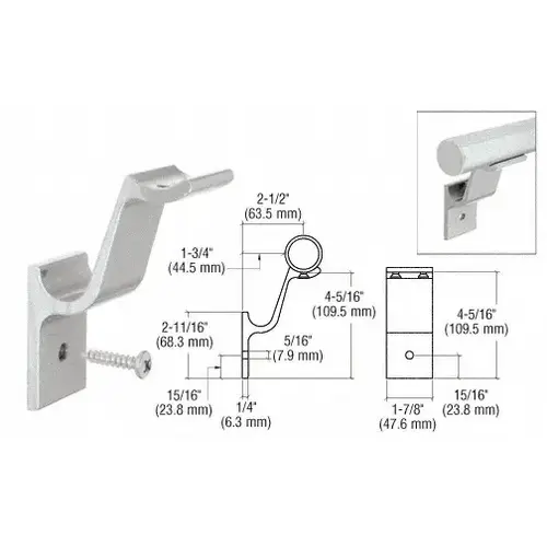 Metallic Silver Quick Connect Aluminum Hand Rail Bracket for 1-1/2" Diameter Tubing