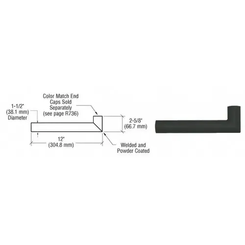 Matte Black Quick Connect Wall Hand Rail Return for 1-1/2" Diameter Tubing