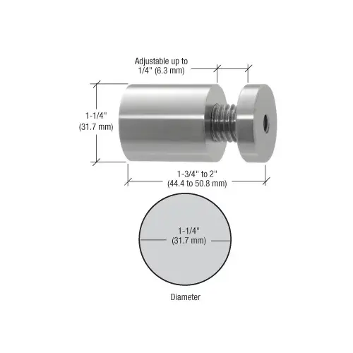 316 Brushed Stainless 1-1/4" Diameter Adjustable Length Standoff Base 316 Brushed Stainless 1-1/4" Diameter Adjustable Length Standoff Base