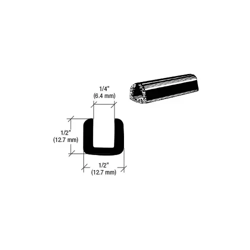 Rubber Glazing Channel for 1/4" Material - 1/2" Height Black Rubber Glazing Channel for 1/4" Material - 1/2" Height Black