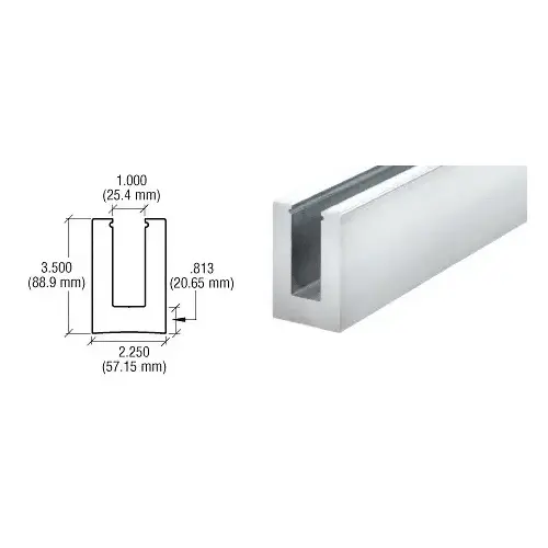 240" B5L Series Low Profile Square Aluminum Base Shoe Extrusion Only Undrilled for 1/2" to 5/8" Glass Mill