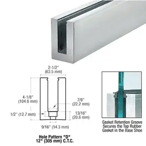 CRL B5S10D B5S Series Mill Aluminum 120" Square Base Shoe Drilled for 1/2" Glass