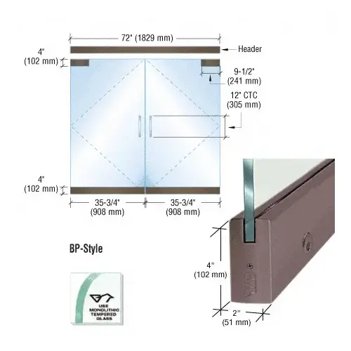 Black/Bronze Anodized Dry Glazed Frameless Glass 6'-0" BP-Style Double Door Complete Entrance Kit - with Lock Black/Bronze Anodized Dry Glazed Frameless Glass 6'-0" BP-Style Double Door Complete Entrance Kit - with Lock