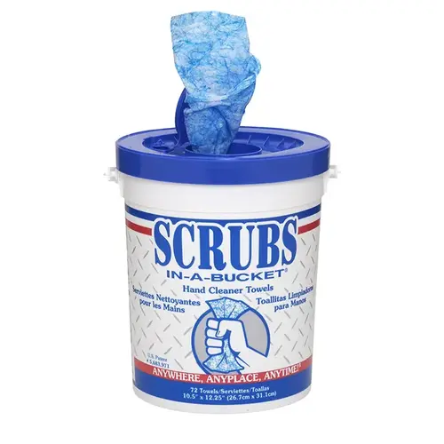 Use CRL Scrubs-In-A-Bucket for fast and easy hand cleaning. These pre-moistened towels clean hands of urethane adhesive ink tar and oil with a gentle-to-the-skin formula that gives pumice performanc