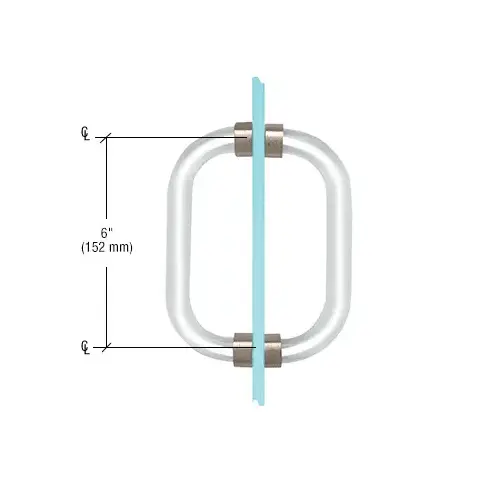 6" Acrylic Back-to-Back Shower Door Pull Handle with Brushed Nickel Rings