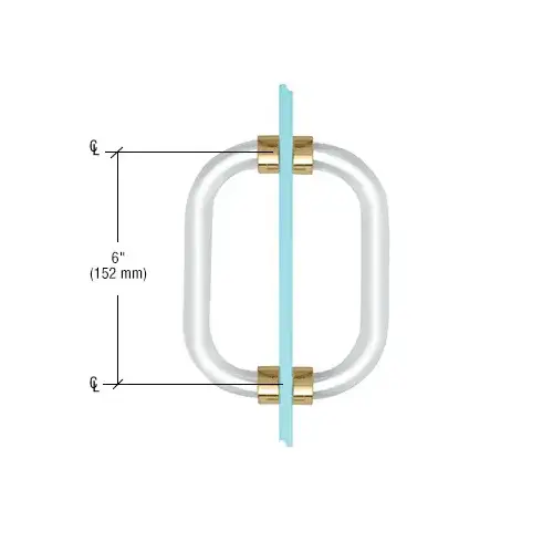 6" Acrylic Back-to-Back Shower Door Pull Handle with Brass Rings