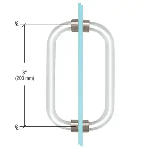 CRL CAP8X8BN 8" Acrylic Smooth Back-to-Back Shower Door Pull Handle with Brushed Nickel Rings
