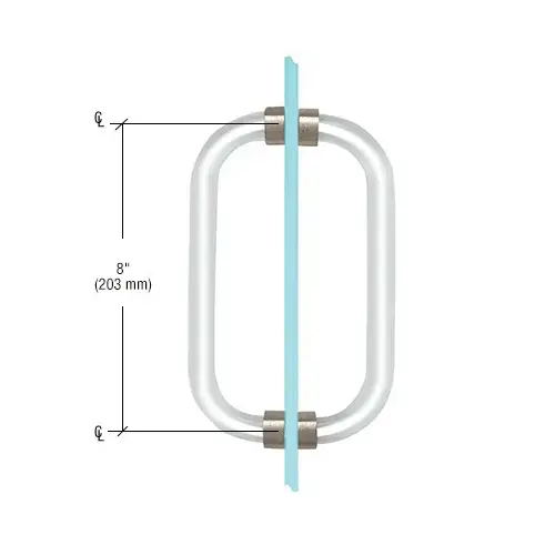 8" Acrylic Smooth Back-to-Back Shower Door Pull Handle with Brushed Nickel Rings
