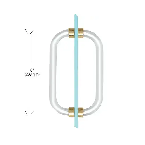 8" Acrylic Smooth Back-to-Back Shower Door Pull Handle with Brass Rings