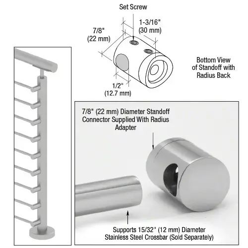 316 Polished Stainless Right End Standoff Connector (Radius Back) 316 Polished Stainless Right End Standoff Connector (Radius Back)